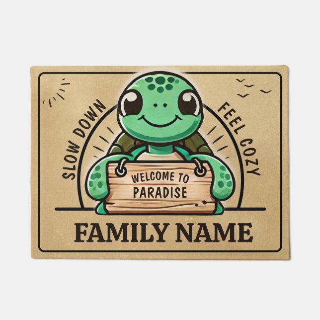 Felpudo Diseño de tortuga divertida, adaptable para famili (Anverso)