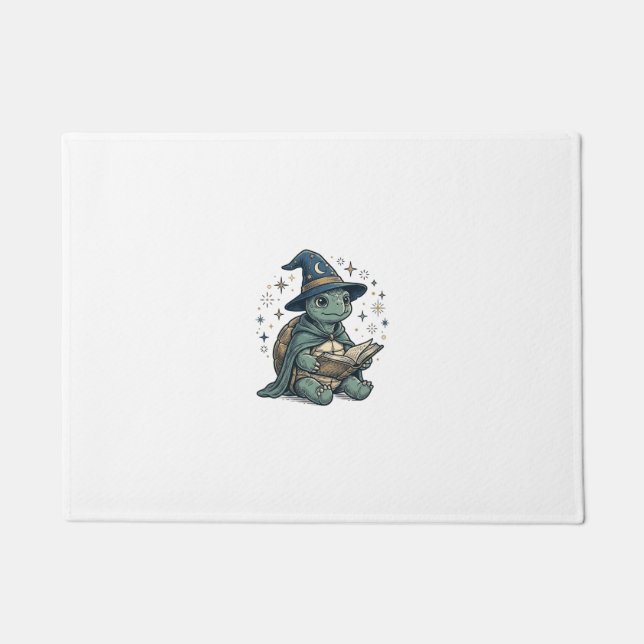 Felpudo Diseño de vector de brujo de tortuga linda leyendo (Anverso)