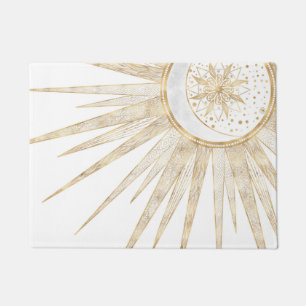 Felpudo Diseño elegante Doodles dorados Sun Moon Mandala