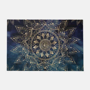 Felpudo Diseño elegante Gold Mandala Blue Galaxy