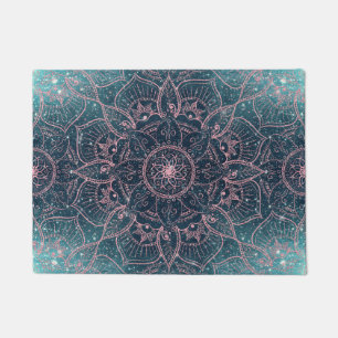 Felpudo Diseño elegante Rosa Gold Mandala Blue Nebula Sta