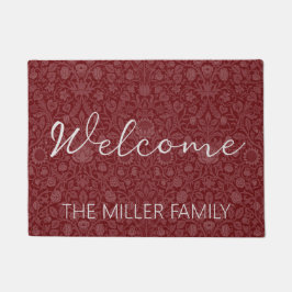 Felpudo Diseño floral de estilo oriental en rojo oscuro