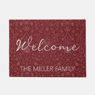 Felpudo Diseño floral de estilo oriental en rojo oscuro