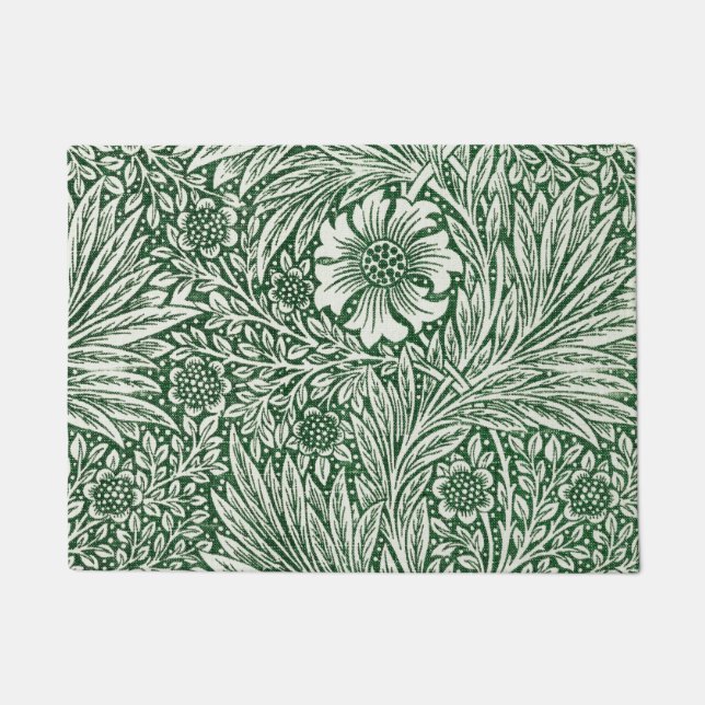 Felpudo diseño floral verde caléndula de william morris (Anverso)