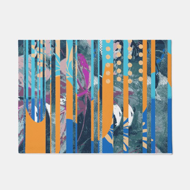 Felpudo Diseño florístico y geométrico de colores vivos (Anverso)