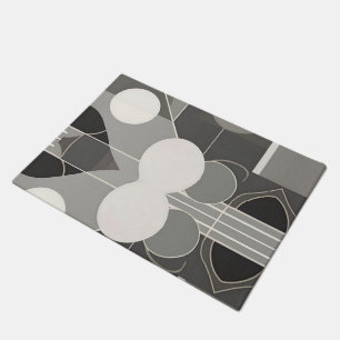 Felpudo Diseño geométrico gris y blanco con líneas de círc
