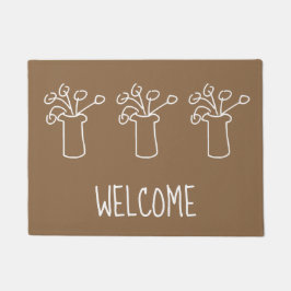 Felpudo Diseño moderno y sencillo de flor de contorno blan