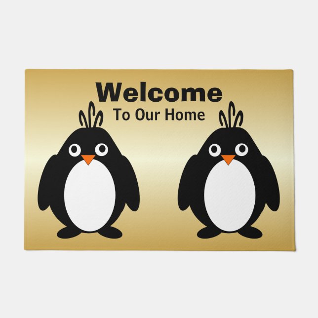 Felpudo Diseño pingüino personalizado de color dorado (Anverso)