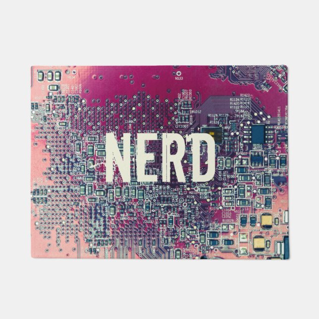 Felpudo Diseño retro nerd de la tarjeta de circuito rojo (Anverso)
