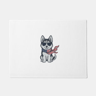 Felpudo Diseño vectorial de cachorro Husky patriótico vint