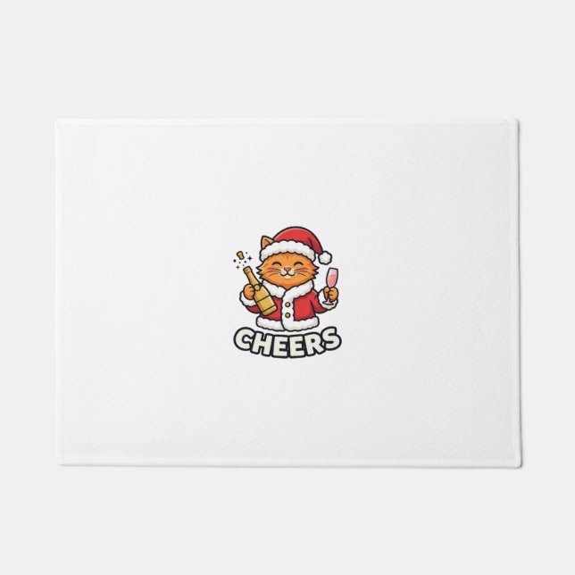 Felpudo Diseño Vectorial de Gato de Navidad Feliz (Anverso)