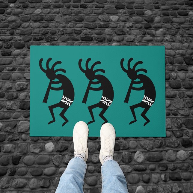 Felpudo Diseño verde azulado Y Negro De Kokopelli En El Su (Subido por el creador)