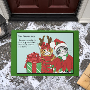 Felpudo Disfraces Divertidos de Gatos de Navidad Humor Nav
