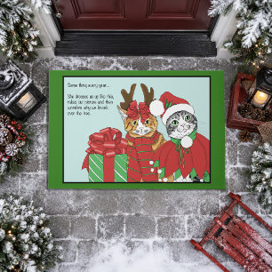 Felpudo Disfraces Divertidos de Gatos de Navidad Humor Nav