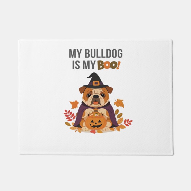 Felpudo Disfraz de Halloween bulldog Mi Bulldog es mi novi (Anverso)