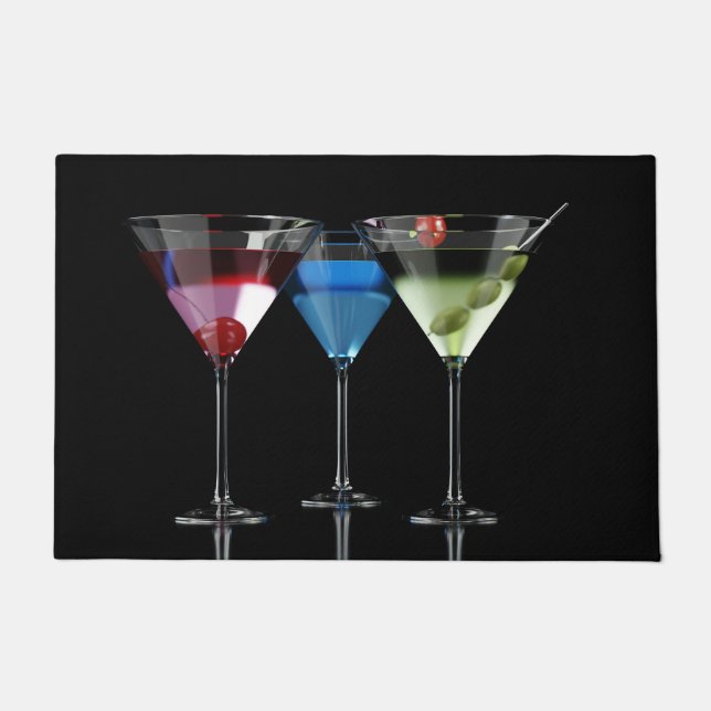 Felpudo Distintos cócteles con gafas de martini en negro (Anverso)