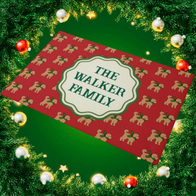 Felpudo Diversión personalizada Tan Doodle Doodle Dog Red (Welcome family and friends with this personalized door mat!)