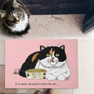 Felpudo Divertida Gata Calicó Mimada Alimentar Gato Rosa