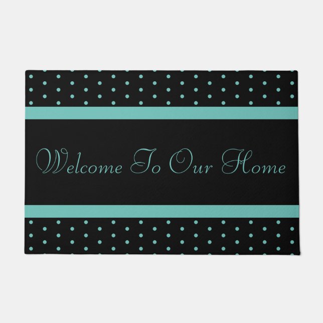 Felpudo Divertida Verde azulada polka Dot Welcome Mat (Anverso)