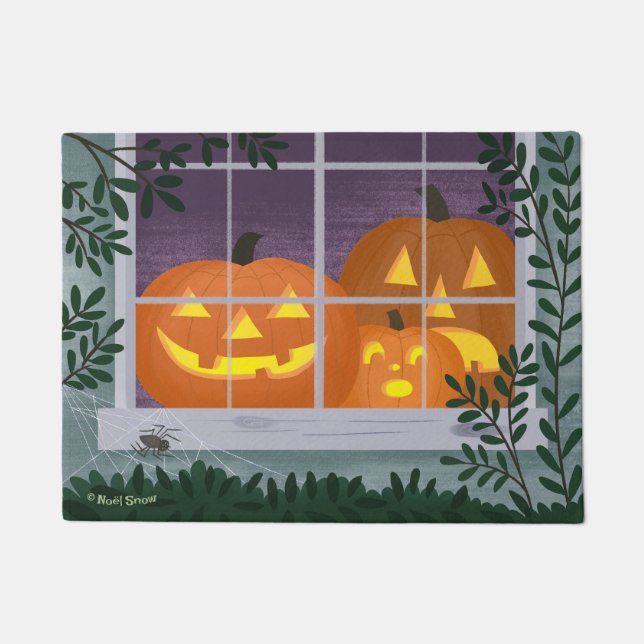 Felpudo Divertidas linternas Jack-o' de Halloween en la ve (Anverso)