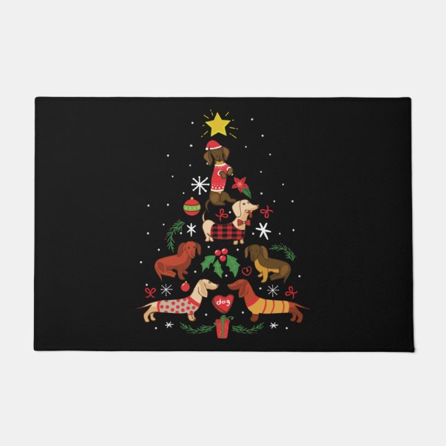 Felpudo Divertido árbol de Navidad Dachshund (Anverso)