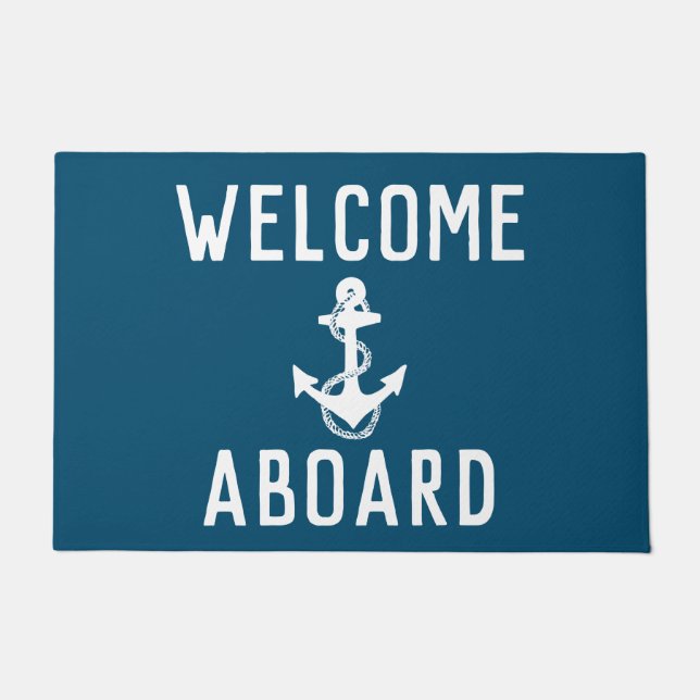 Felpudo divertido BIENVENIDA ABOARD redacción con ancla |  (Anverso)