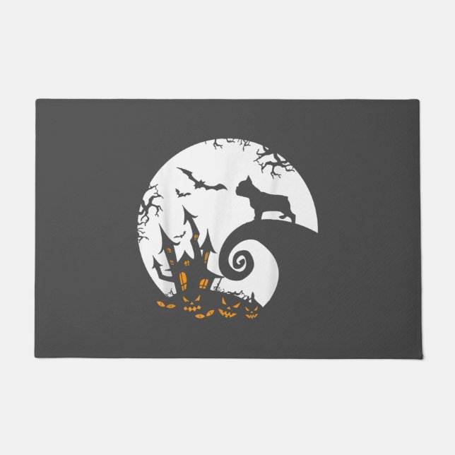 Felpudo Divertido Bulldog Francés Y Moon Halloween (Anverso)