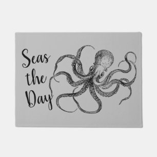 Felpudo Divertidos mares el día pulpo vintage kraken náu