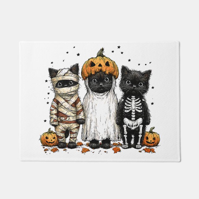 Felpudo Divertidos tres gatos de Halloween (Anverso)