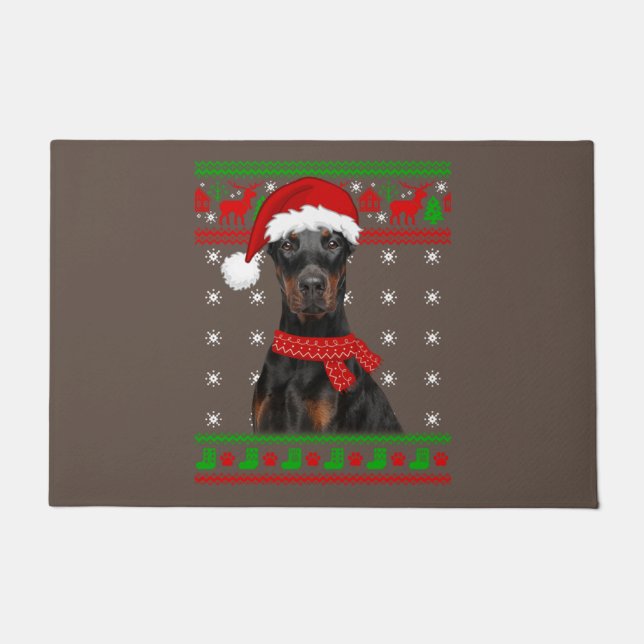 Felpudo Doberman Dog Ugly Sweater Christmas Puppy Dog Love (Anverso)