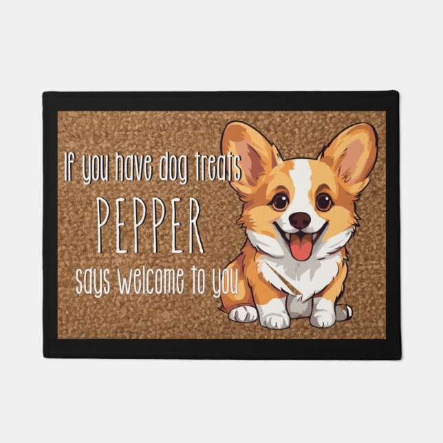Felpudo Dog Lover Personalizado Welsh Corgi Puppy Nombre (Anverso)