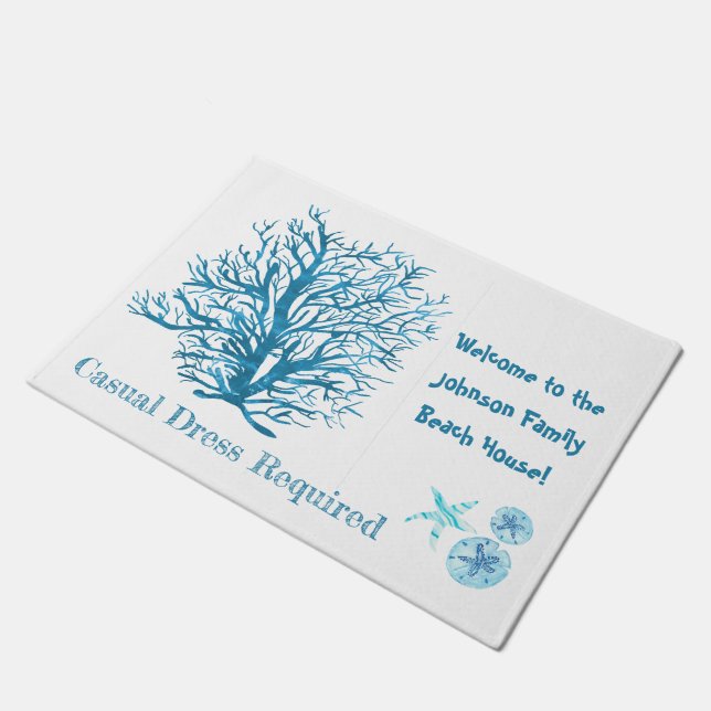 Felpudo Dólar de arena azul acuático verde azulado, coral, (Angular)