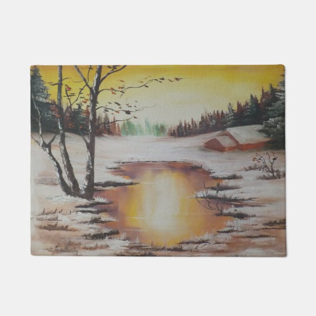 Felpudo Door Mat Ann Hayes pintando escena de invierno (Anverso)