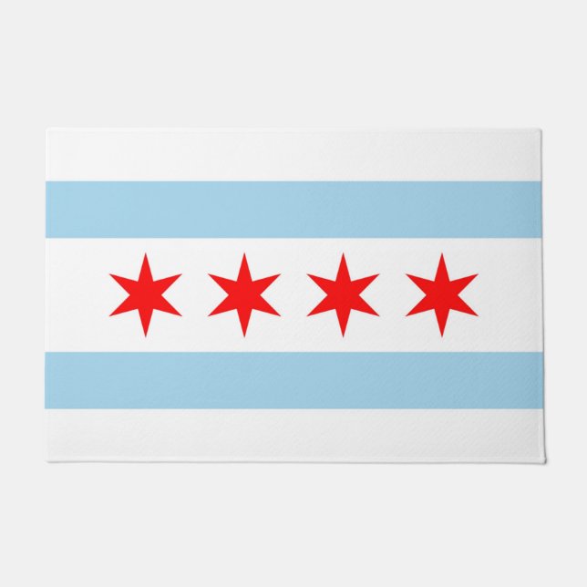 Felpudo Door Mat con bandera de Chicago, Illinois (Anverso)