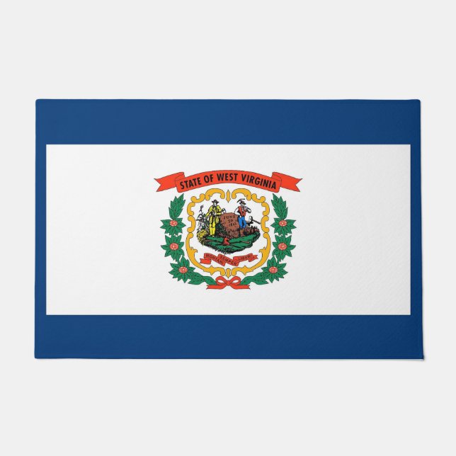 Felpudo Door Mat con bandera de Virginia Occidental, Estad (Anverso)