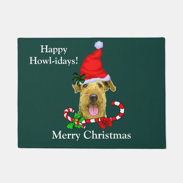 Felpudo Door Mat de Airedale Terrier Navidades (Anverso)
