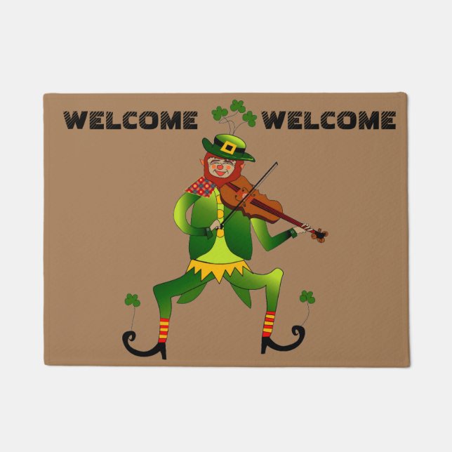 Felpudo Doormat afortunado de la recepción del Leprechaun (Anverso)