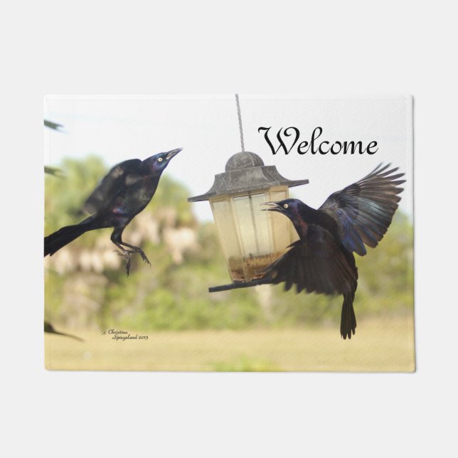 Felpudo Doormat agradable de dos pájaros del cuervo (Anverso)