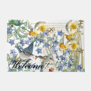 Felpudo Doormat agradable de las flores de los pájaros de