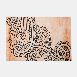 Felpudo Doormat anaranjado del adorno de Mehndi