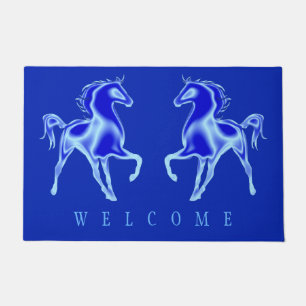 Felpudo Doormat azul de la pareja de caballos