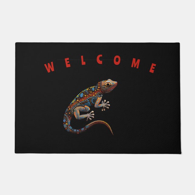 Felpudo Doormat Bienvenida Aborígenes estilo Arte Goanna (Anverso)