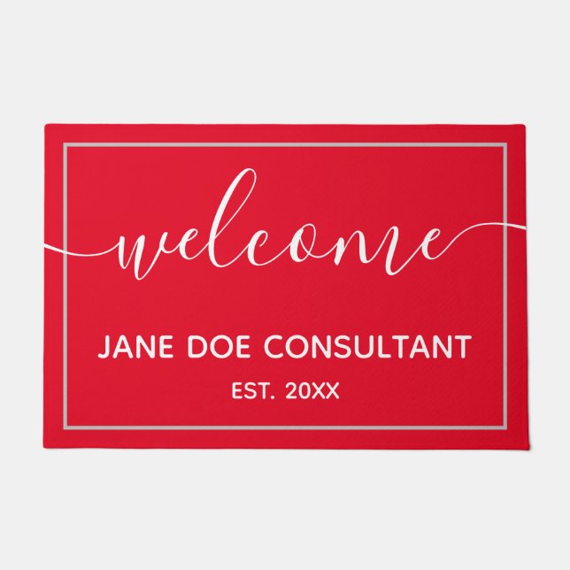 Felpudo Doormat - Bienvenida personalizada Rojo y Blanco (Anverso)