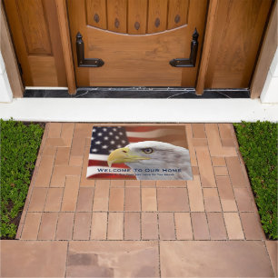 Felpudo Doormat Bienvenidos a nuestra bandera de águila d