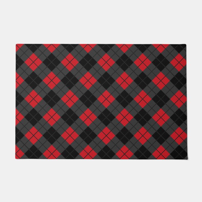 Felpudo Doormat Black Red Buffalo Plaid Check (Anverso)