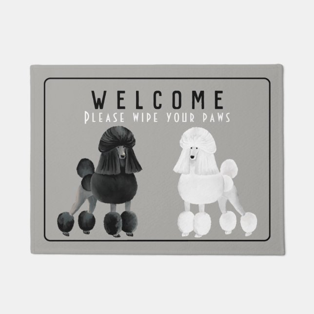 Felpudo Doormat blanco y negro adaptable del caniche (Anverso)