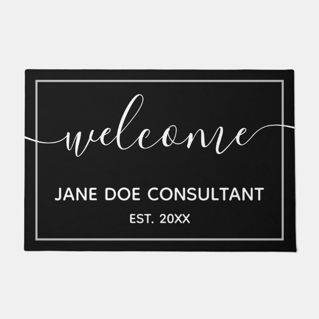 Felpudo Doormat - Blanco y negro de bienvenida personaliza (Anverso)