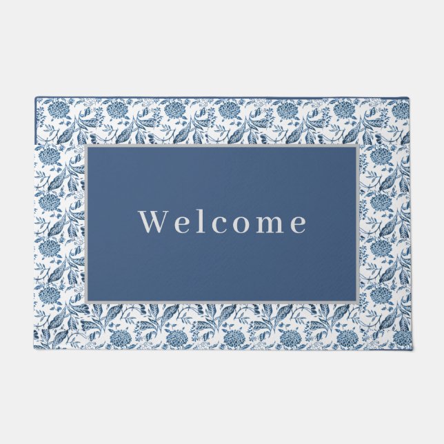 Felpudo Doormat Blue-Gray Floral (Anverso)