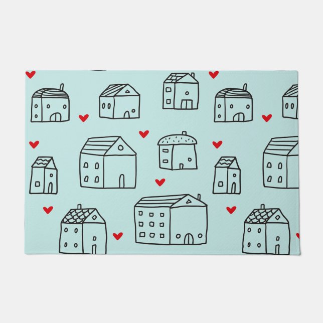 Felpudo Doormat Con Casas Y Corazones Cuestas (Anverso)