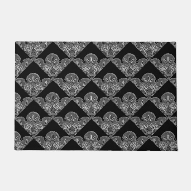 Felpudo Doormat con diseño de mosaico negro y gris (Anverso)
